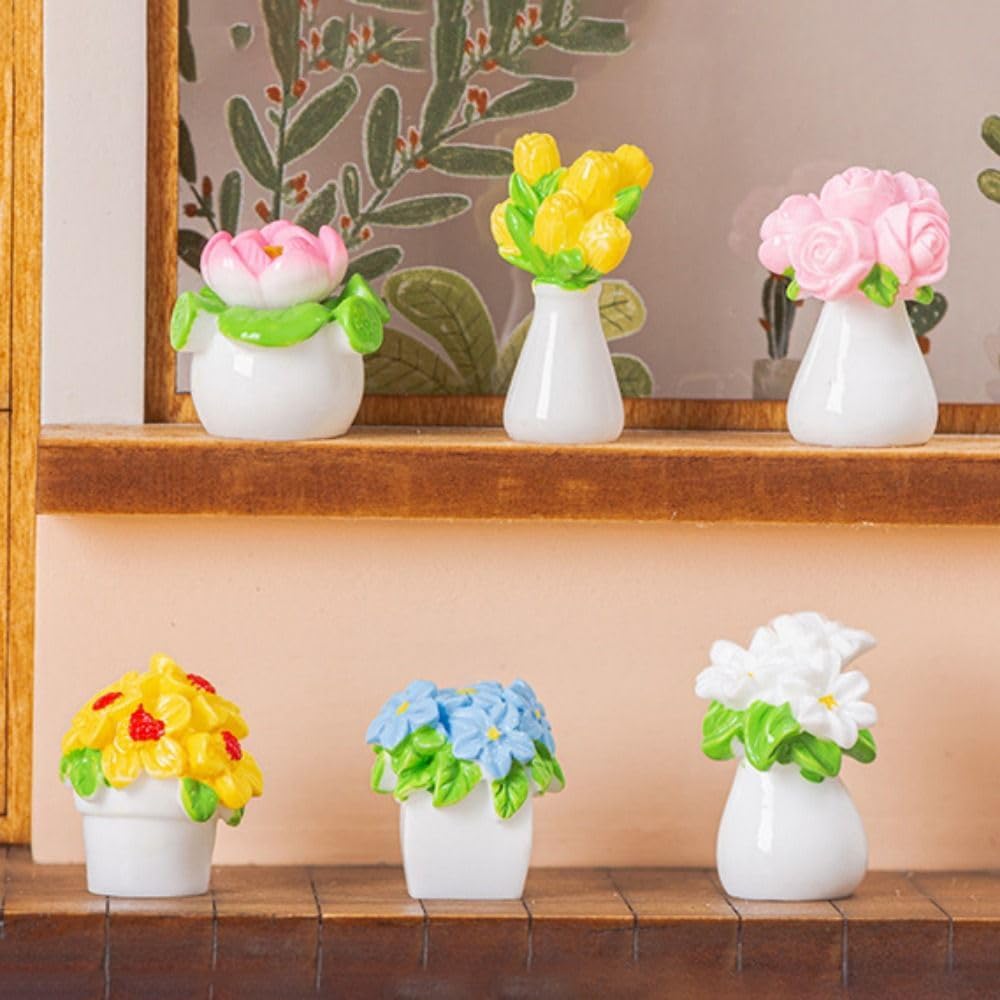 Resin Flower Model Colorful Simulation Cactus Plant Series Mini Flower Potted Mini Succulents Lifelike Micro(Style D)