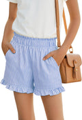 Lightweight. Checkered. Striped. Ruffle Hem. Summer. Elastic Waist.