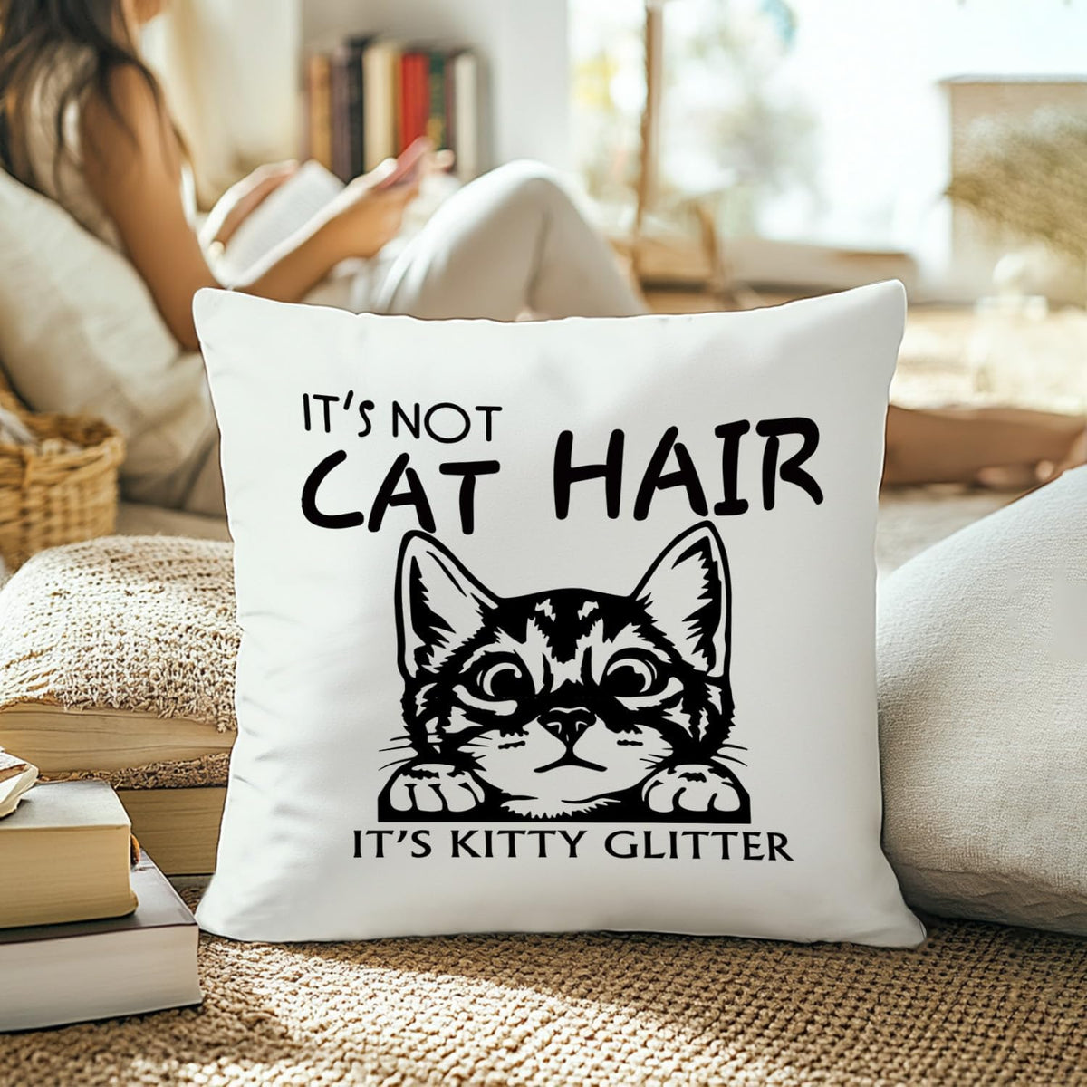 Black Cat Pillow Covers 18x18. Cat Mom Lady Lover Gifts. Life is Better with