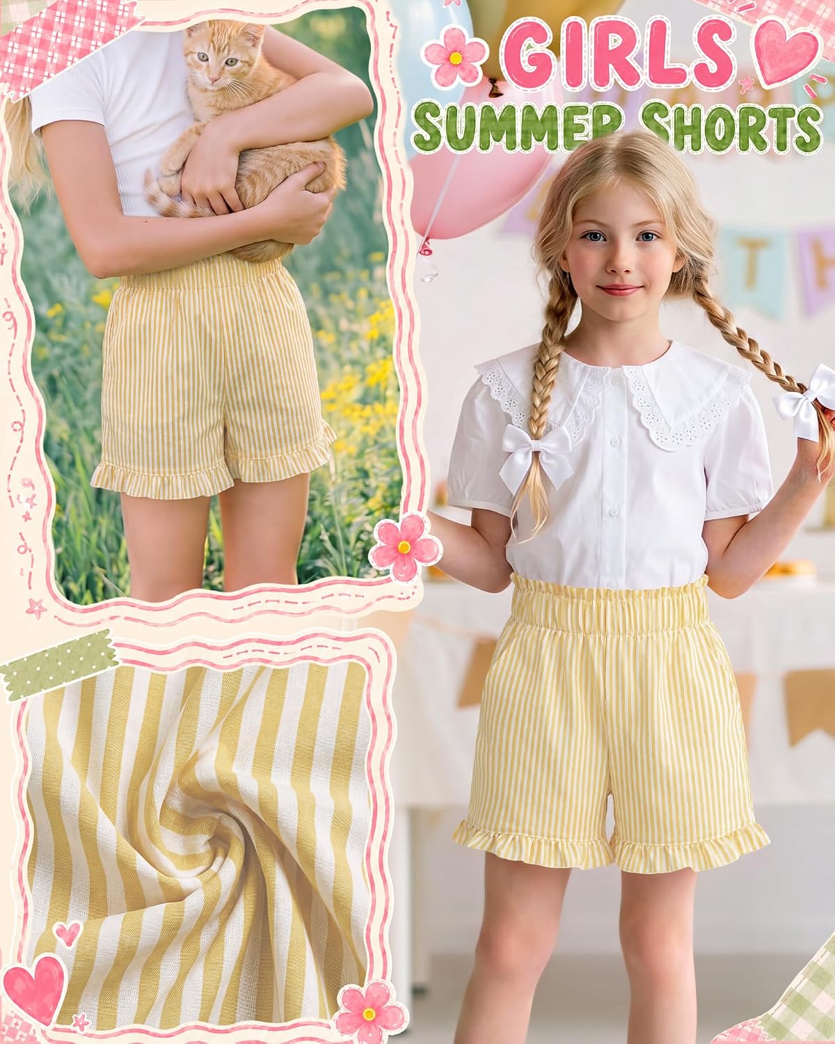 Lightweight. Checkered. Striped. Ruffle Hem. Summer. Elastic Waist.