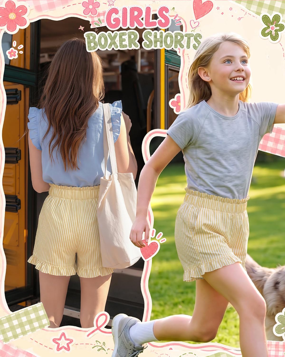 Lightweight. Checkered. Striped. Ruffle Hem. Summer. Elastic Waist.